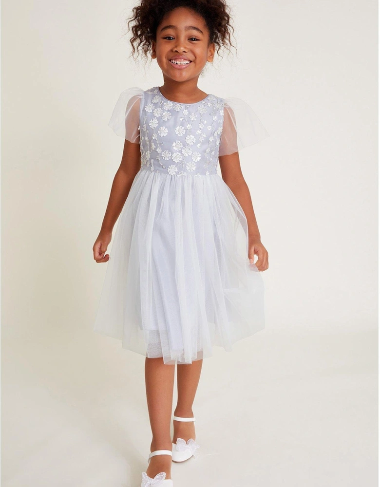 Girls Bella Beaded Dress - Grey