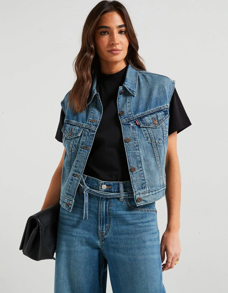 Shrunken 90s Linen+ Denim Vest - Blue