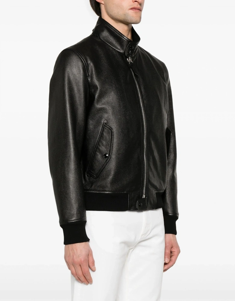 Tumbled Leather Harrington Jacket Black