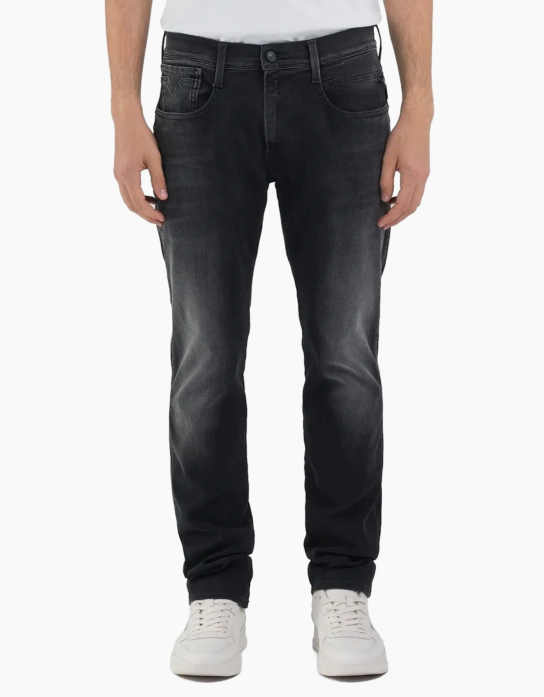 Men's Replay Hyperflex Anbass Slim Tapered Jeans - Black - Size: 30/34