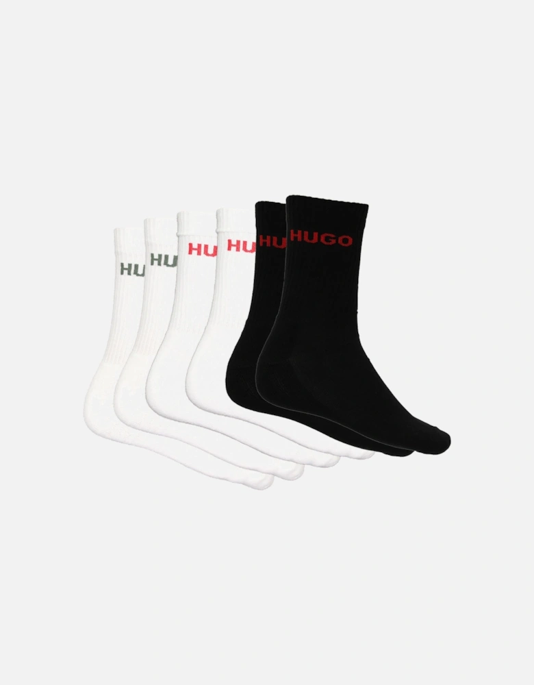 6-Pack Logo Ribbed Sports Socks, White/Black