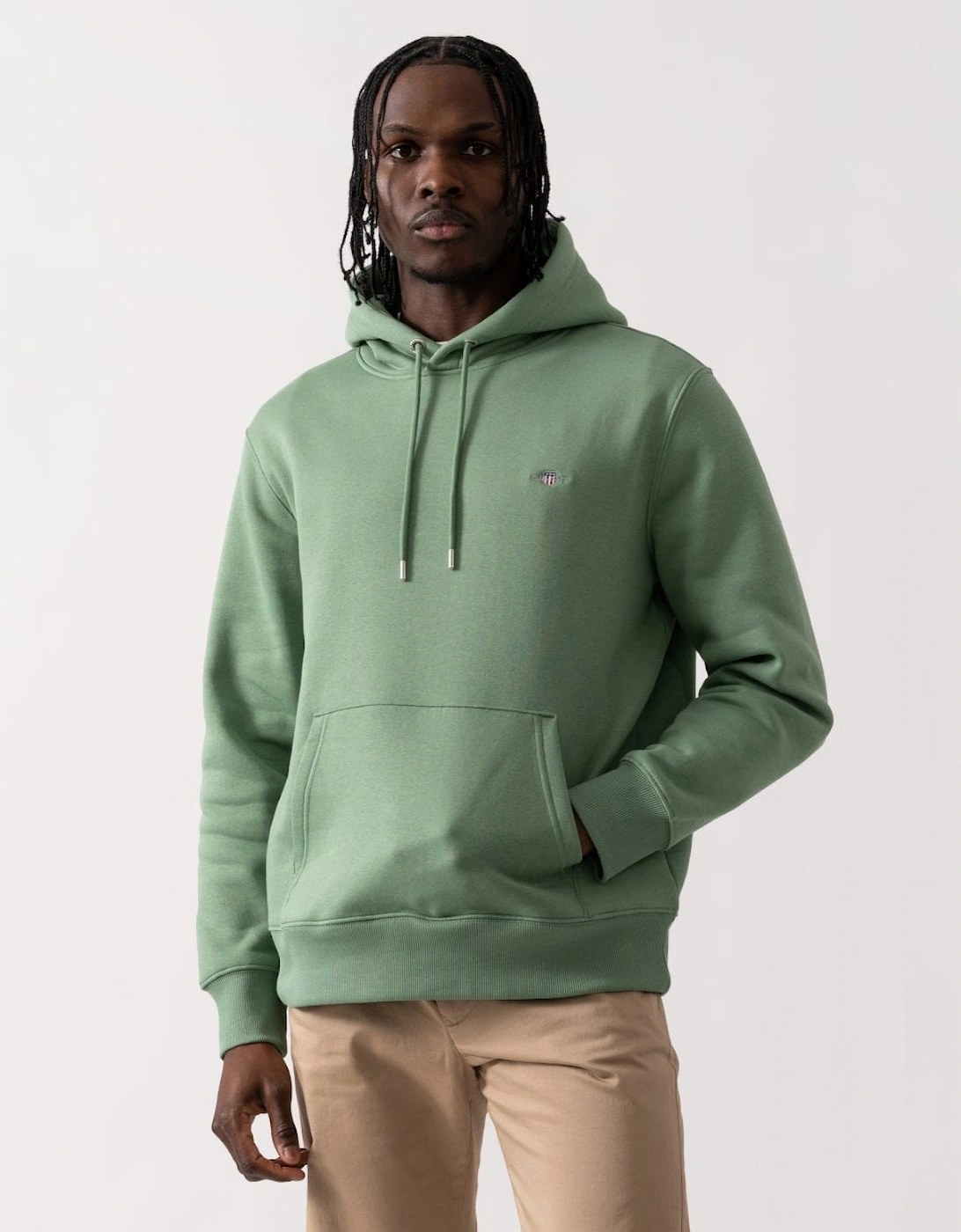 Gant Men's Green Regular Fit Shield Logo Pullover Hoodie - - : 40/Regular L