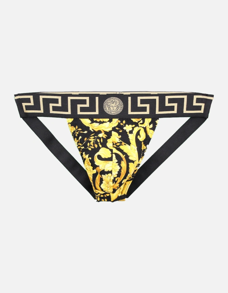 Barocco Greca Jockstrap, Black/Gold