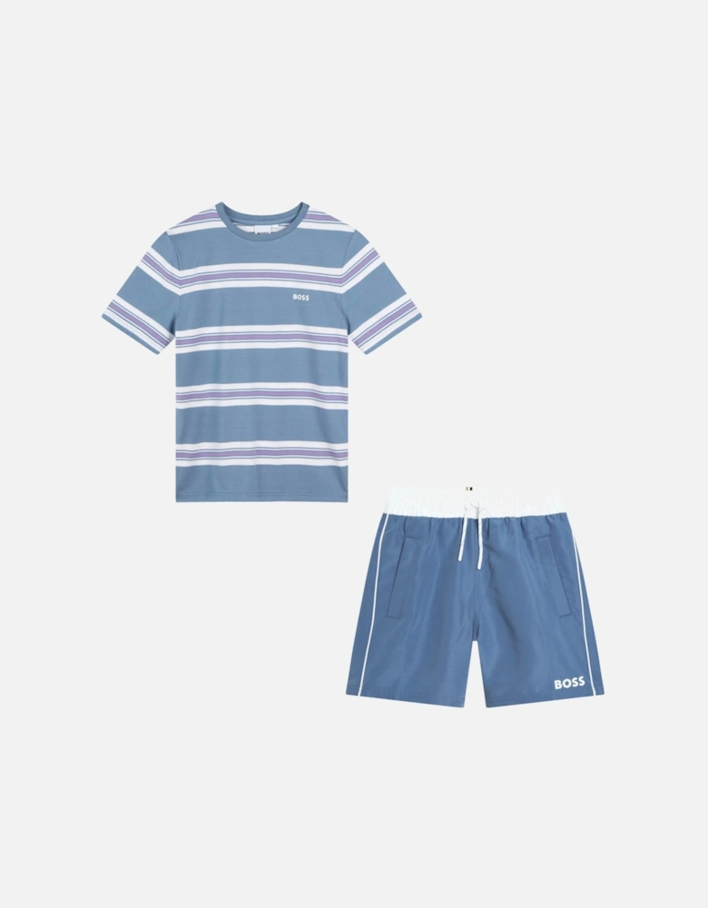 BOSS SLATE BLUE T SHIRT/SHORTS SET