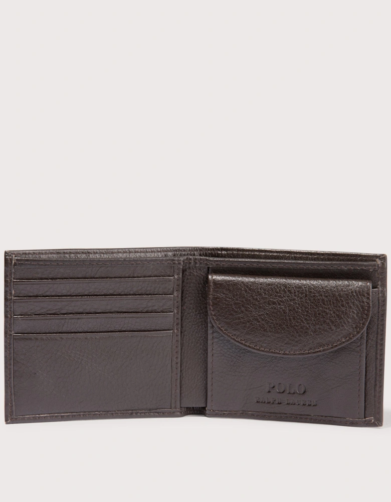 Pebbled Leather Billfold Coin Wallet