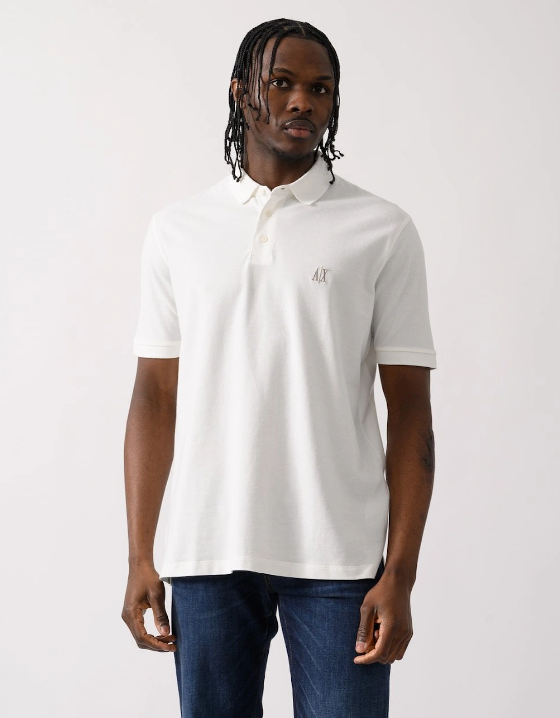 Armani Exchange Men's White Embroidered A|X Monogram Short Sleeve Polo Shirt - - : 42/Regular Xl
