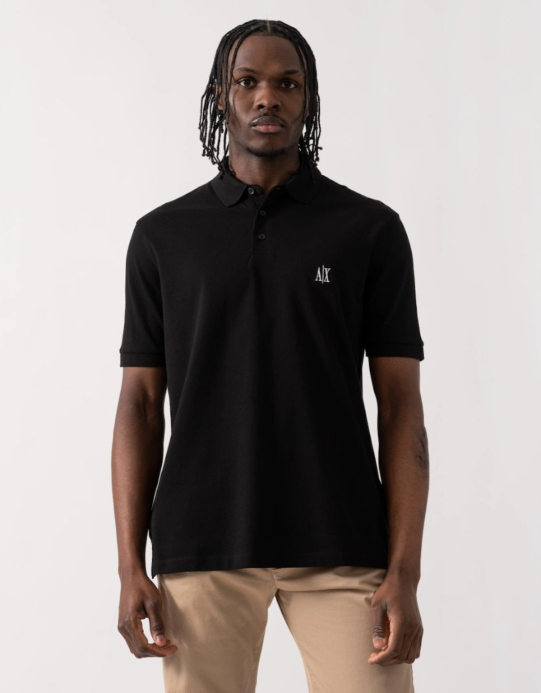 Armani Exchange Men's Black Embroidered A|X Monogram Short Sleeve Polo Shirt - - : 42/Regular Xl