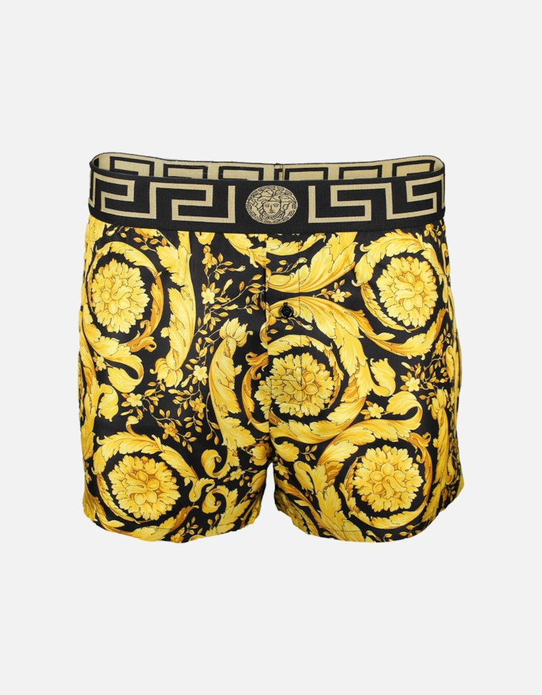 Iconic Barocco Button-Front Silk Boxer Short, Gold/black