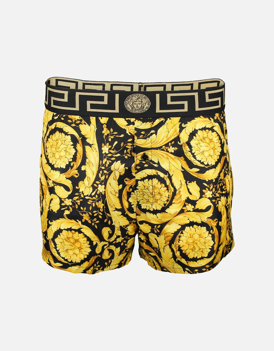 Iconic Barocco Button-Front Silk Boxer Short, Gold/black, 4 of 3