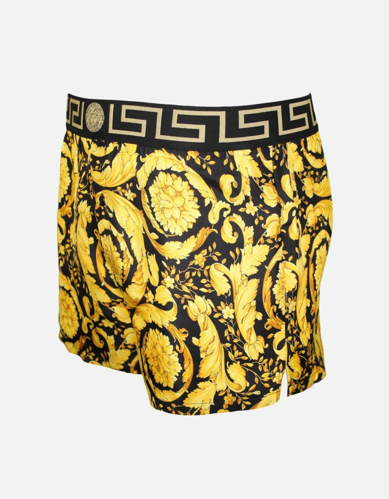 Iconic Barocco Button-Front Silk Boxer Short, Gold/black