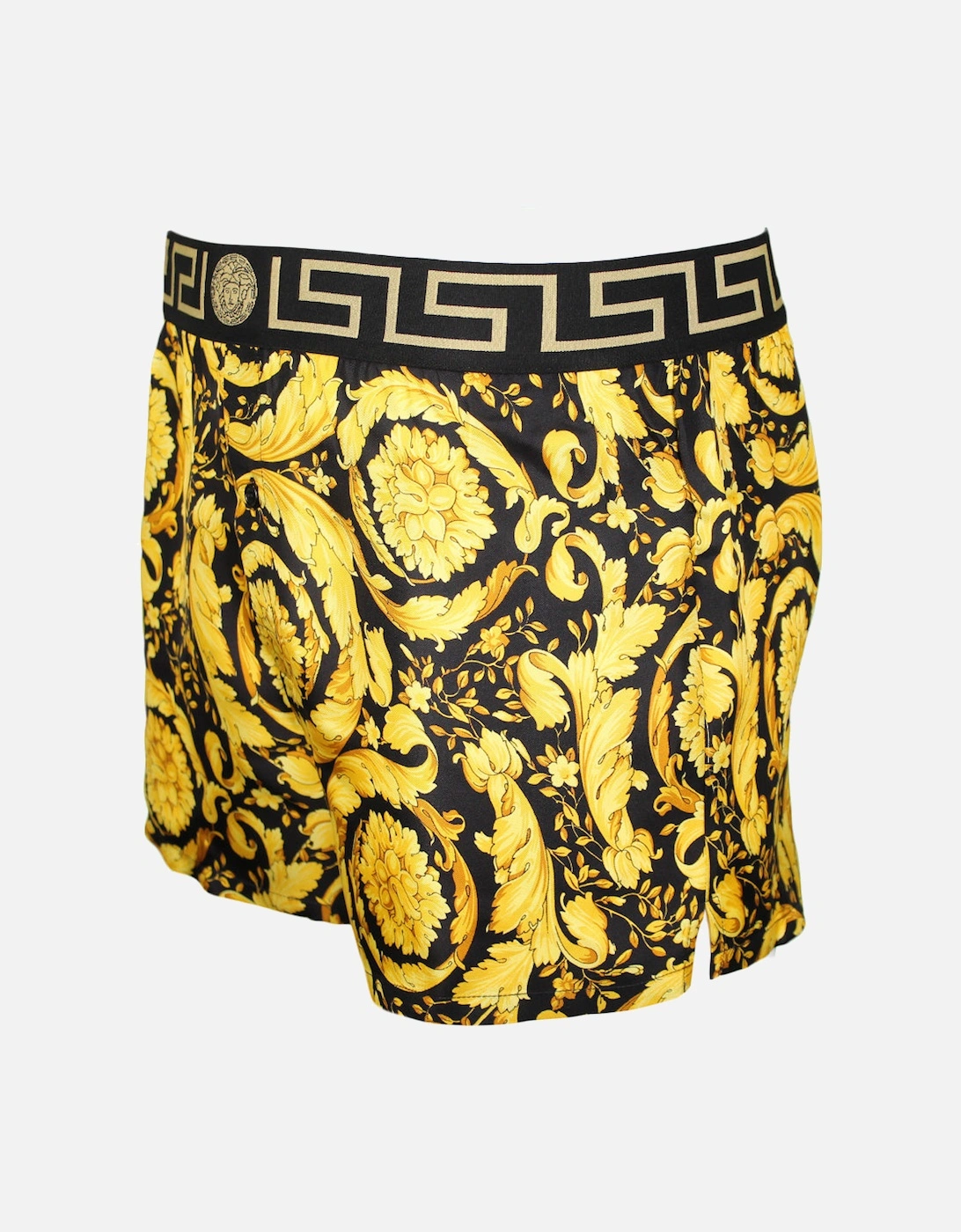 Iconic Barocco Button-Front Silk Boxer Short, Gold/black