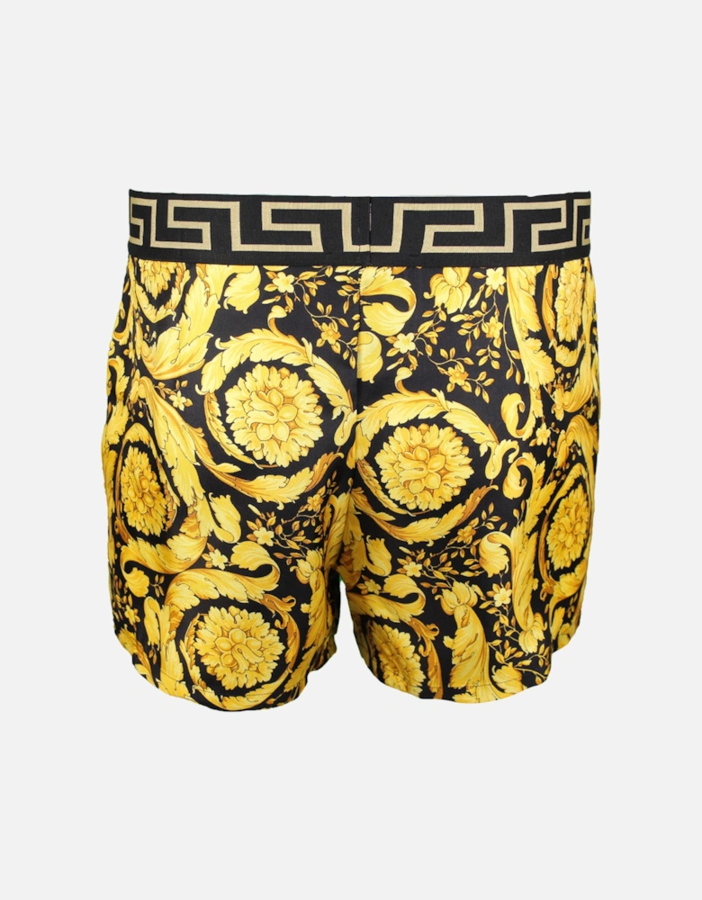 Iconic Barocco Button-Front Silk Boxer Short, Gold/black
