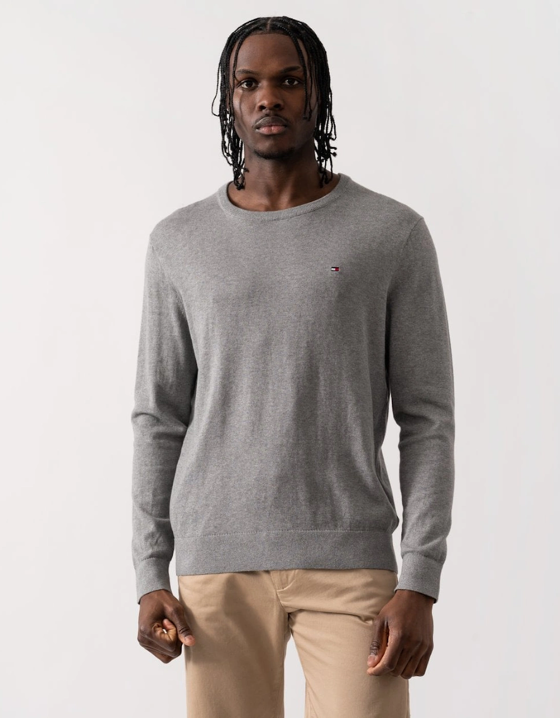 Tommy Hilfiger Men's Grey Core Essential Cotton Crew Sweatshirt - - : 38/Regular M