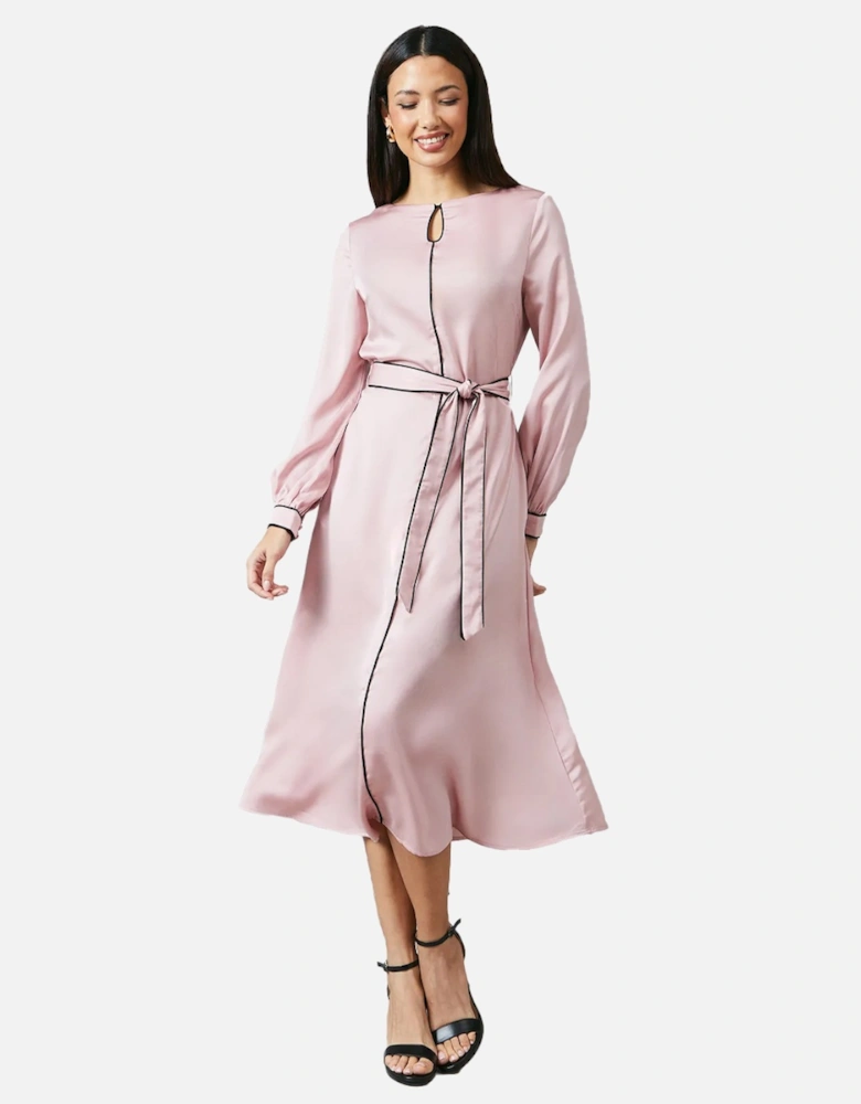 Womens/Ladies Contrast Piping Keyhole Midi Dress