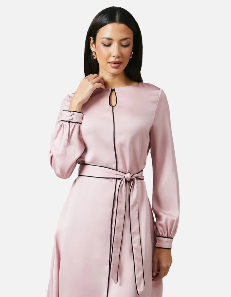 Womens/Ladies Contrast Piping Keyhole Midi Dress