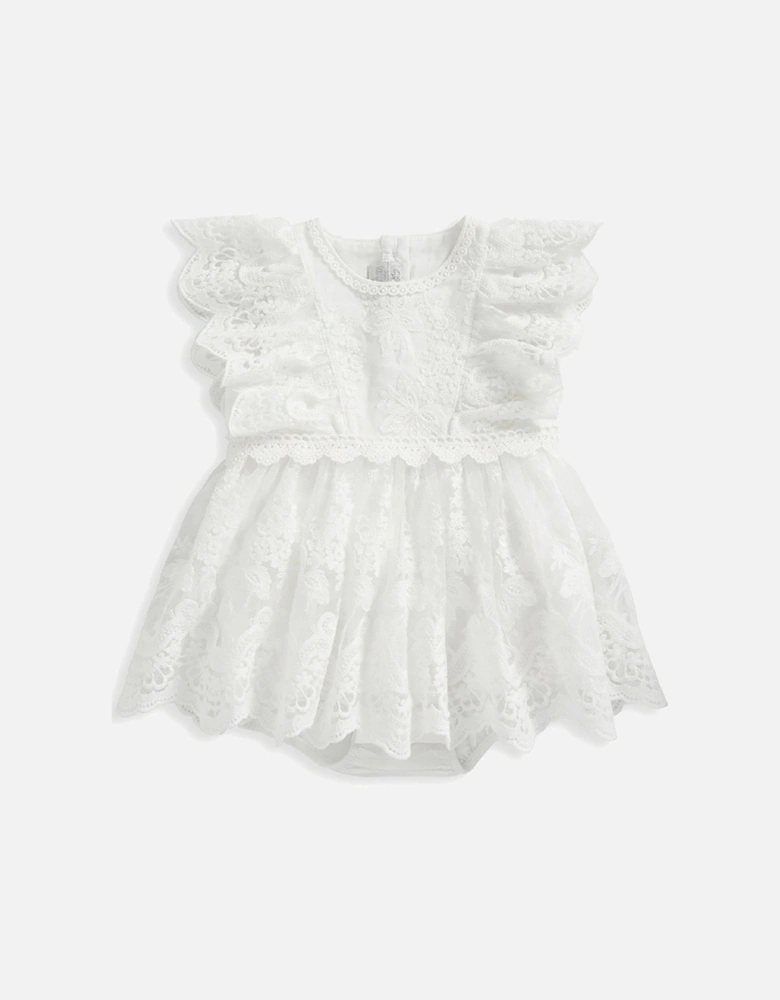 Baby Girls Lace Frill Shortie Romper - Cream