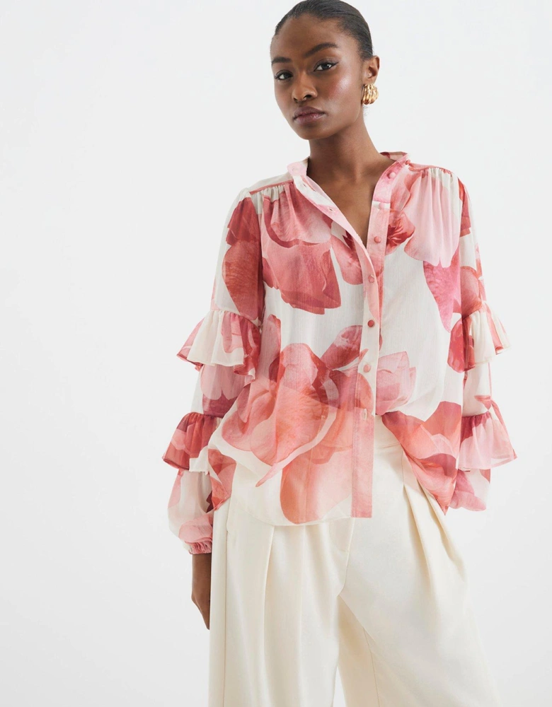 Ruffle Sleeve Blouse - Pink