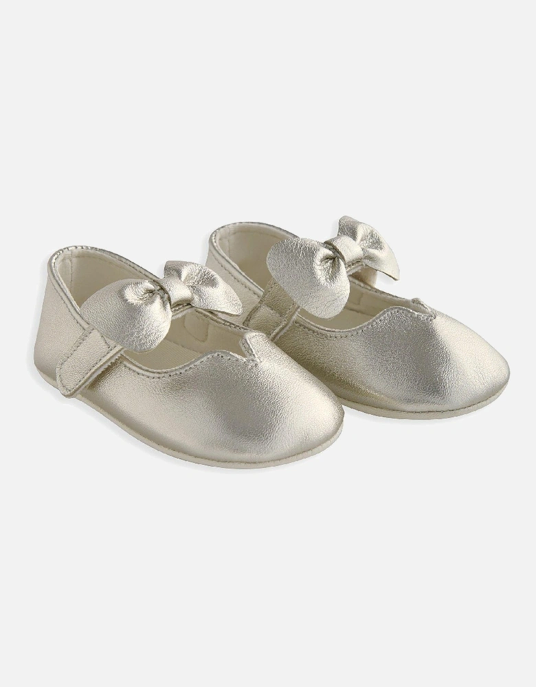 Baby Girls Bow Pram Shoes - Gold