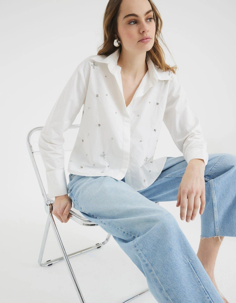 Diamante Detail Poplin Shirt - White