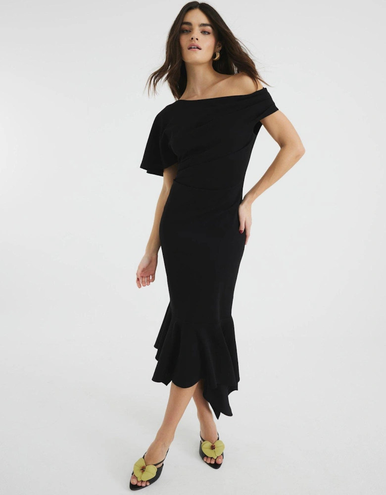 Drape Asymmetric Dress - Black