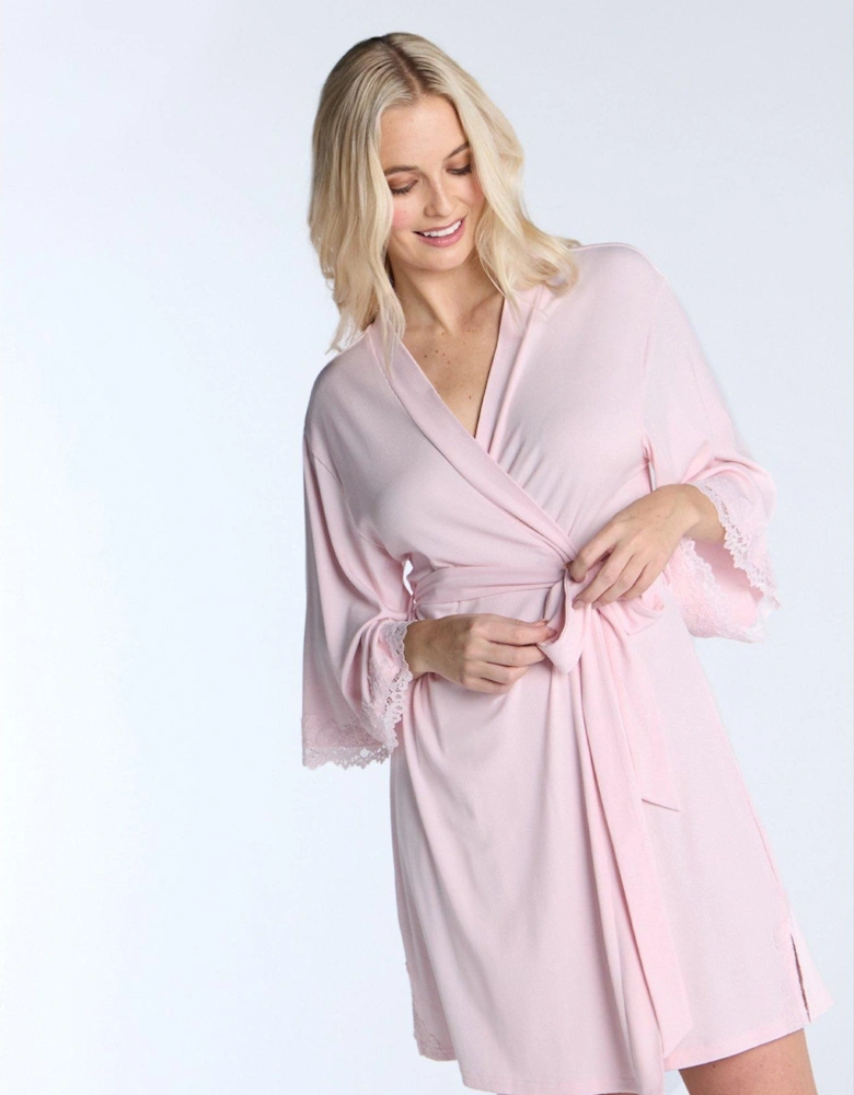 Modal & Lace Robe - Pink