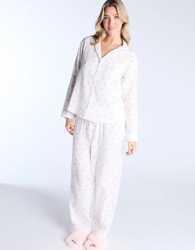 Ditsy Floral Ls Revere & Pant Set - White Mix