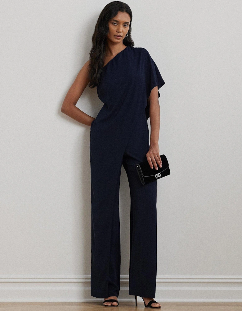 Cape Georgette One-Shoulder Jumpsuit - Navy