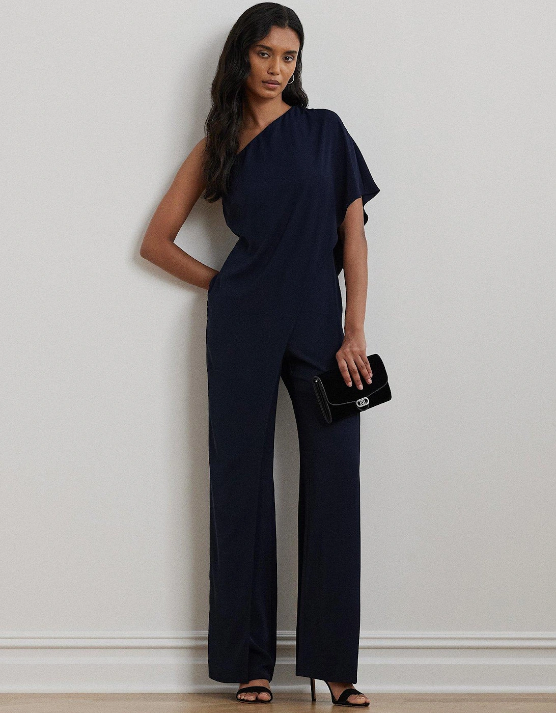 Cape Georgette One-Shoulder Jumpsuit - Navy, 7 of 6