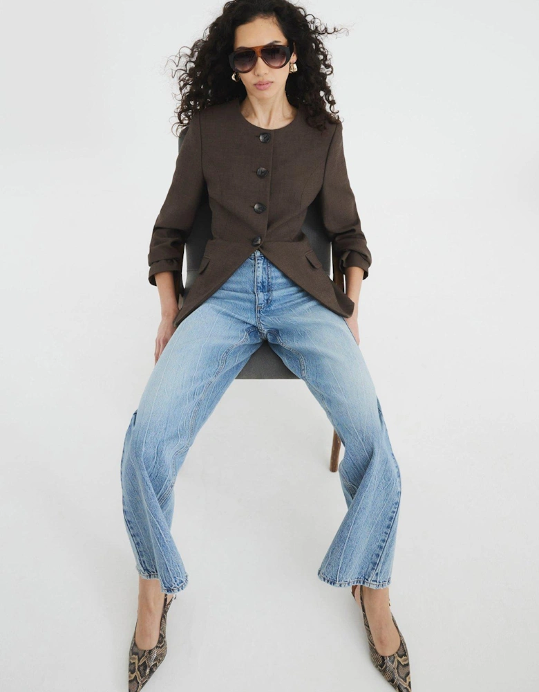 Scoop Neck Blazer - Brown