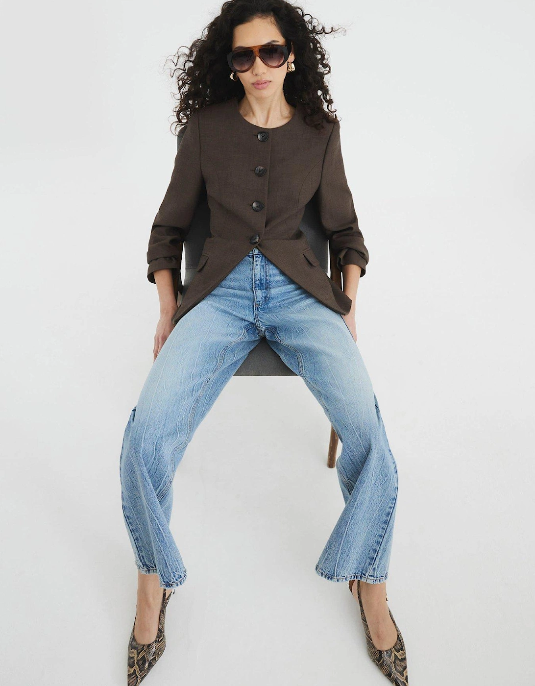 Scoop Neck Blazer - Brown, 2 of 1