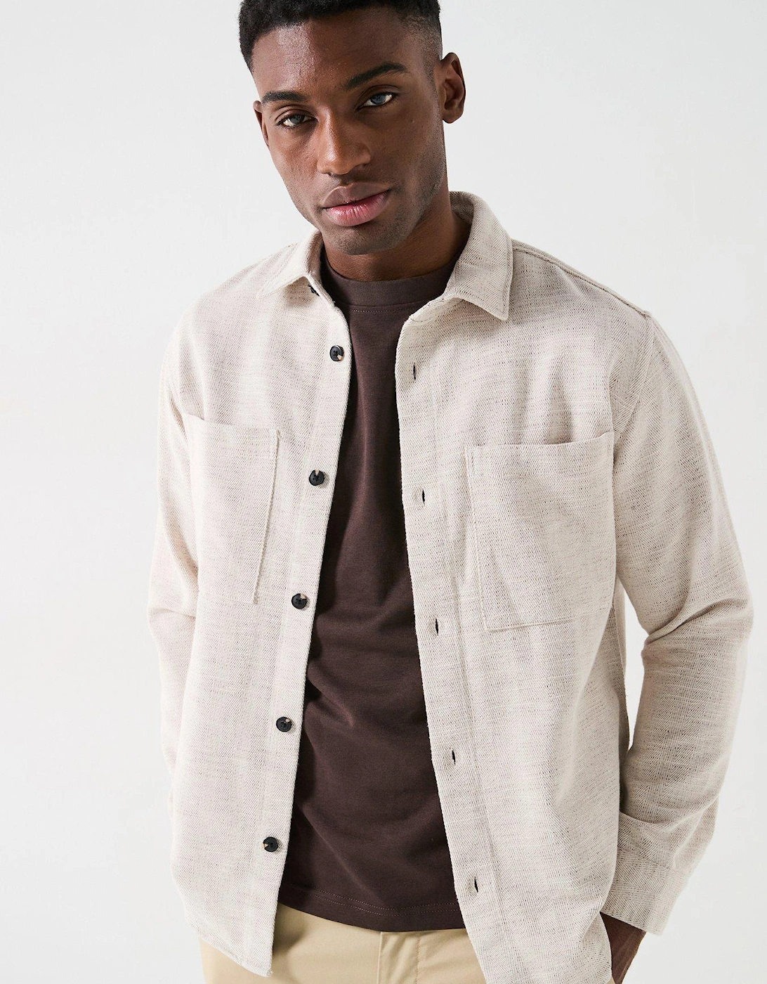 Hank Herringbone Over Shirt - Cream, 7 of 6