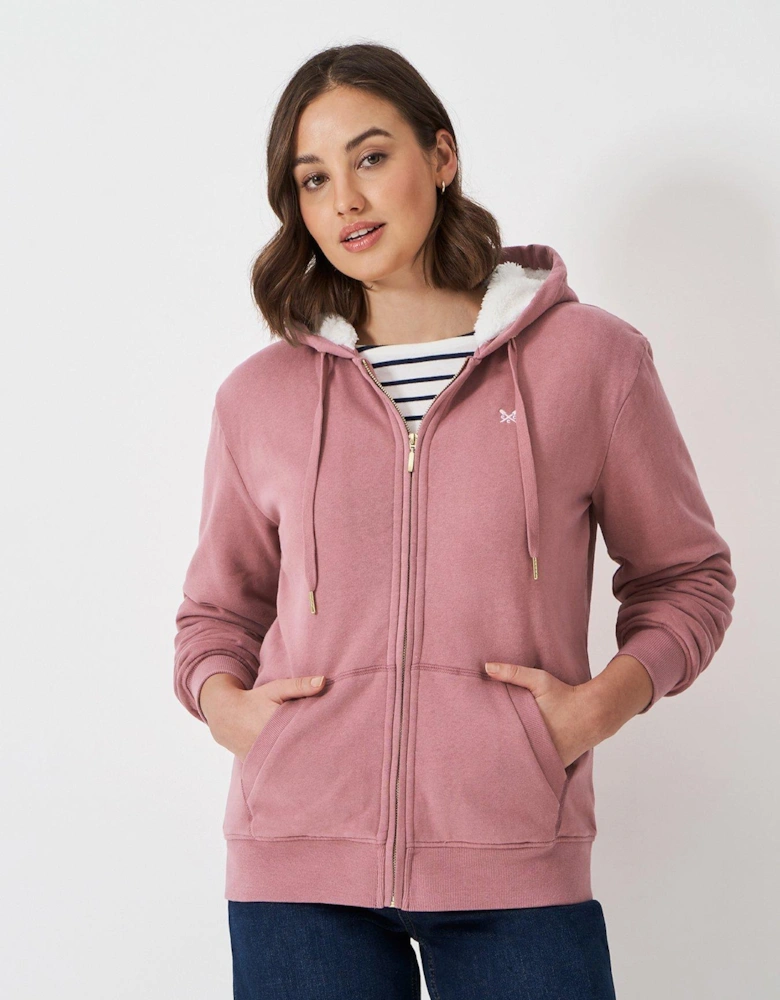 Borg Lined Zip Through Hoodie - Pink