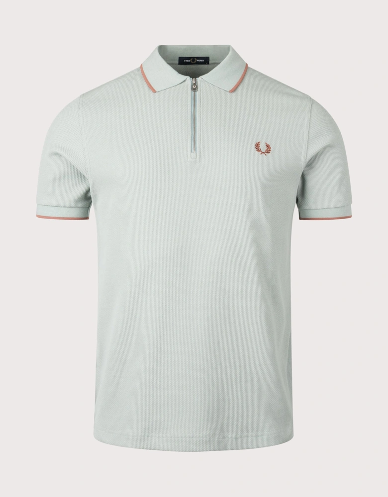 Textured Zip Neck Polo Shirt