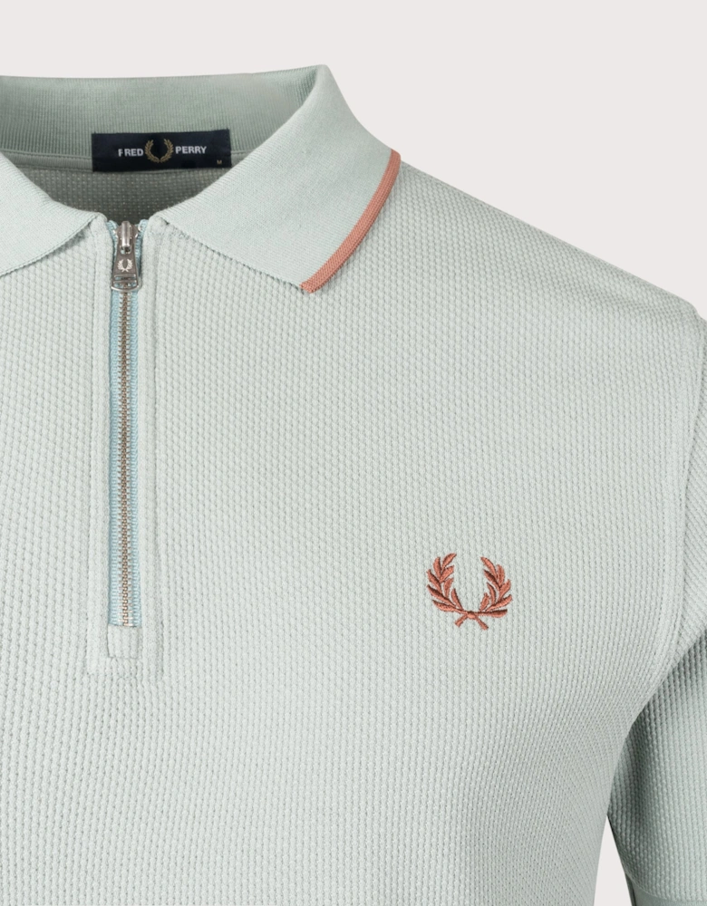 Textured Zip Neck Polo Shirt