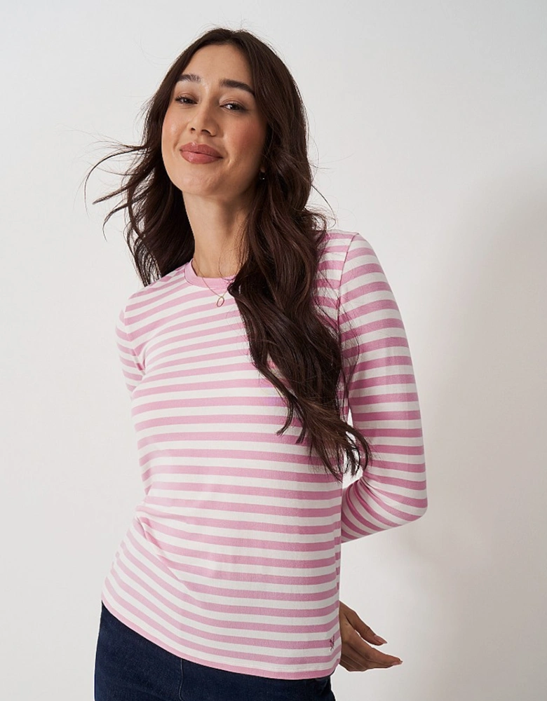 Women's Modal Blend Striped Super Soft Crew Neck Top Pink/White