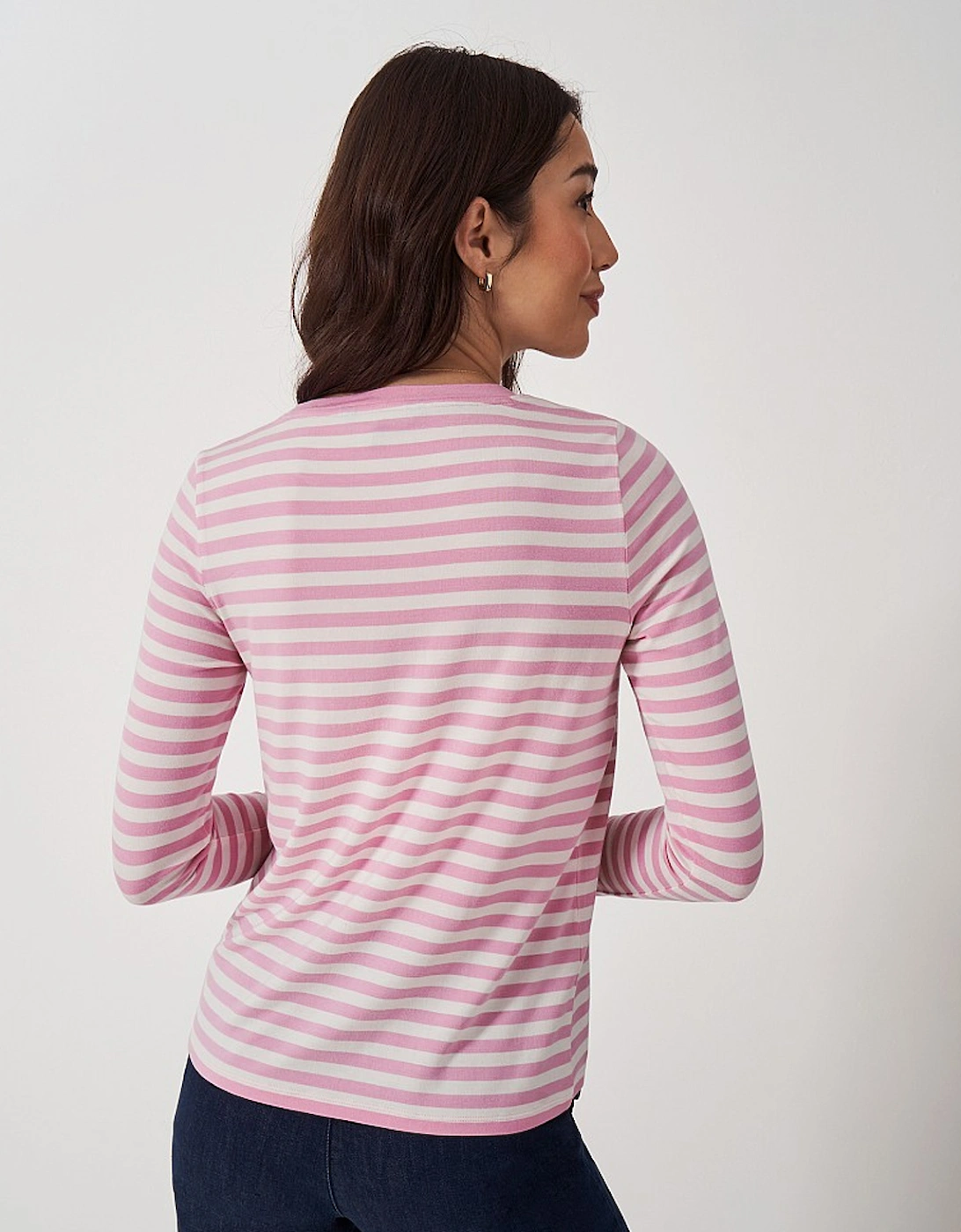 Women's Modal Blend Striped Super Soft Crew Neck Top Pink/White