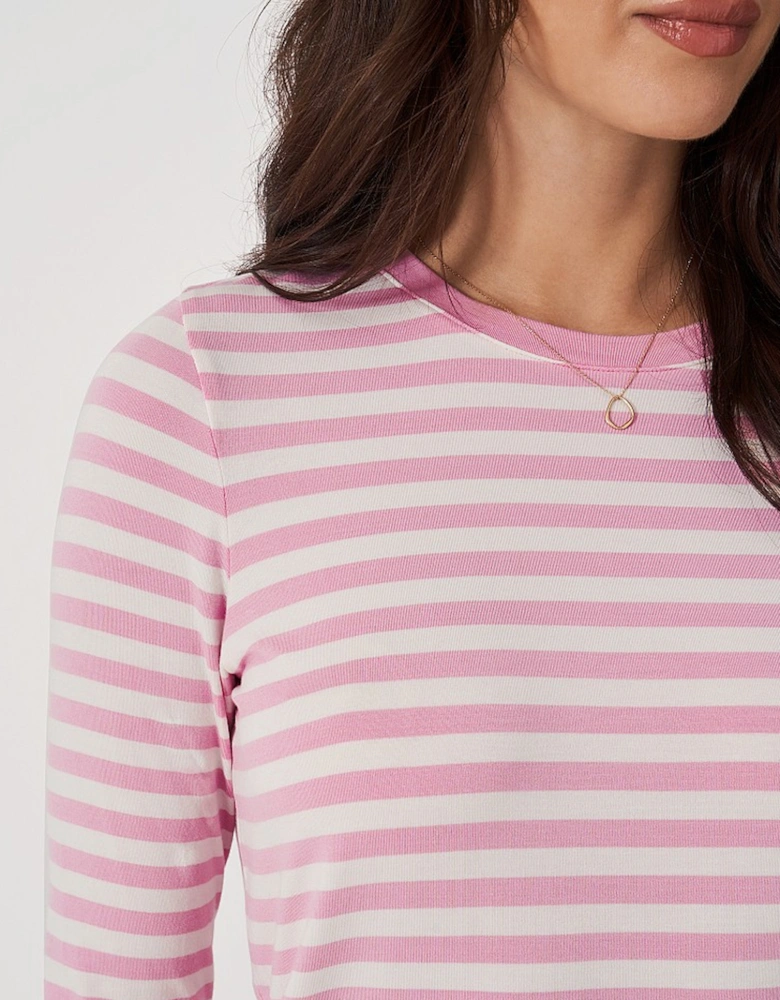 Women's Modal Blend Striped Super Soft Crew Neck Top Pink/White