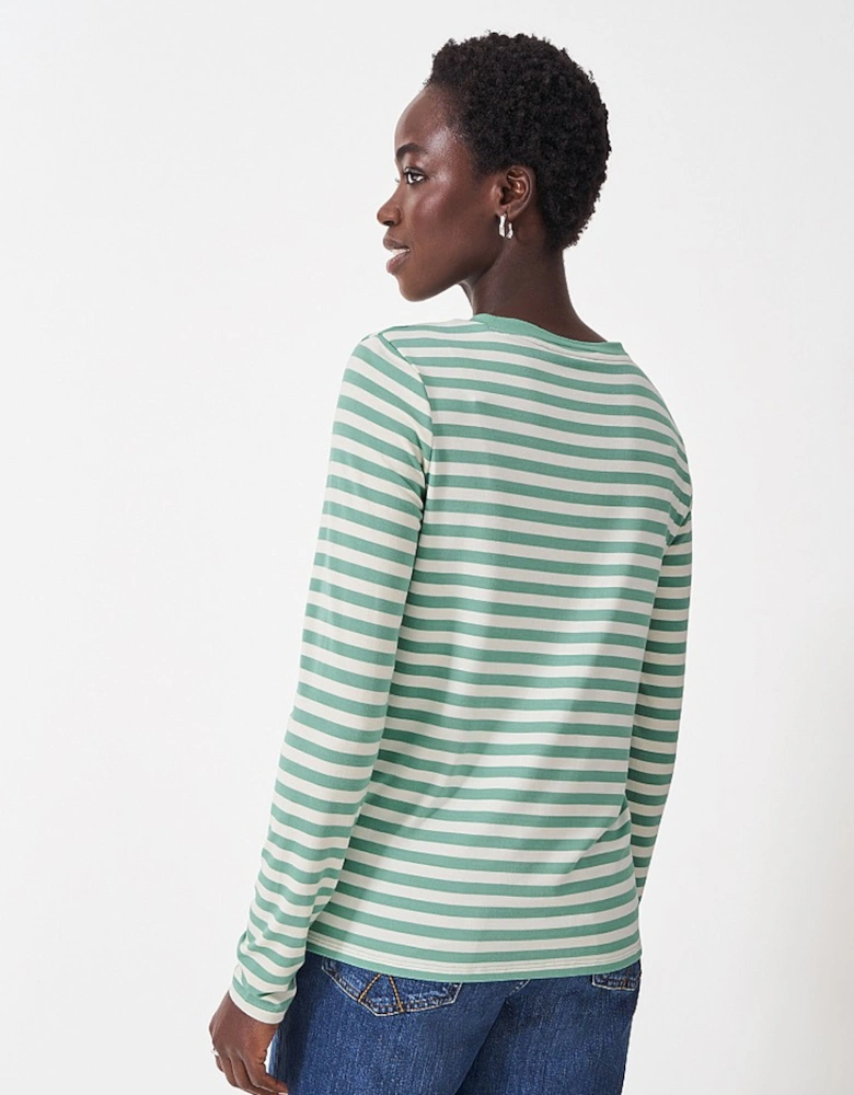 Women's Modal Blend Striped Super Soft Crew Neck Top Green/White