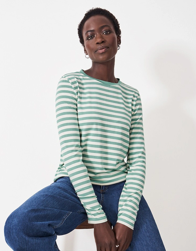 Women's Modal Blend Striped Super Soft Crew Neck Top Green/White