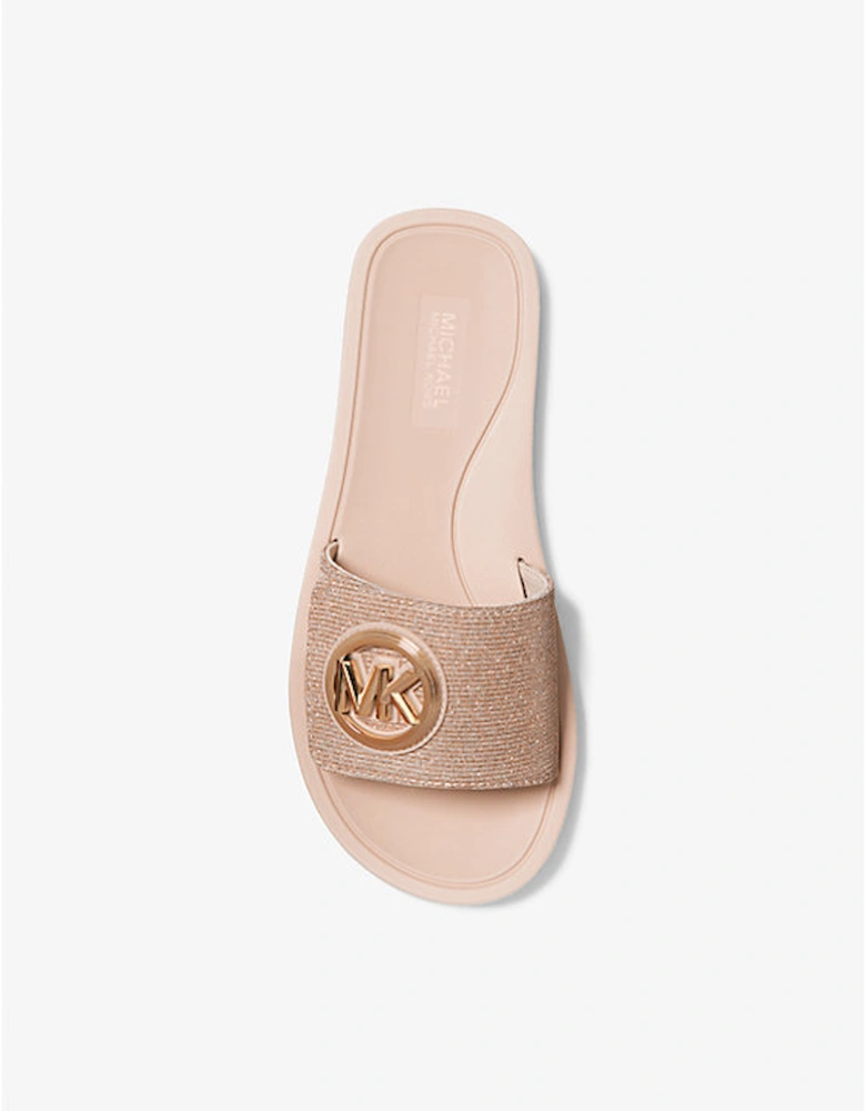 Glitter Chain-Mesh Slide Sandal
