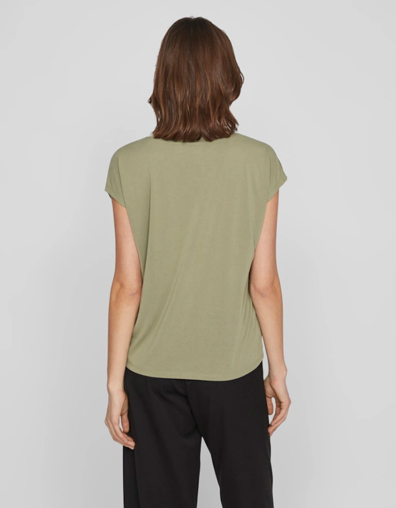 Modala V-Neck Short Sleeve Top Oil Green