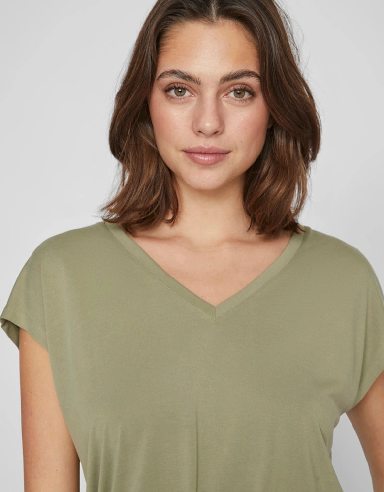 Modala V-Neck Short Sleeve Top Oil Green