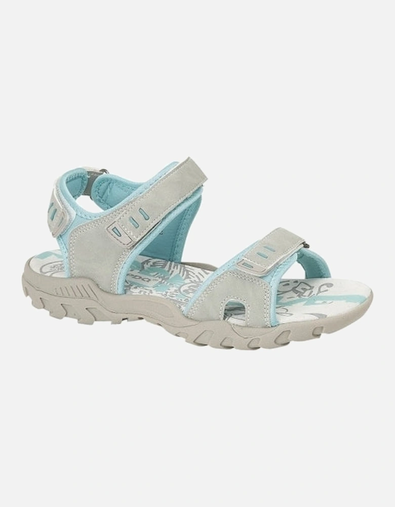 SANDY Womens Faux Nubuck Velcro Sports Sandals Light Grey/Mint