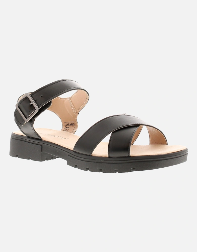 Womens Flat Sandals Cham Buckle black UK Size