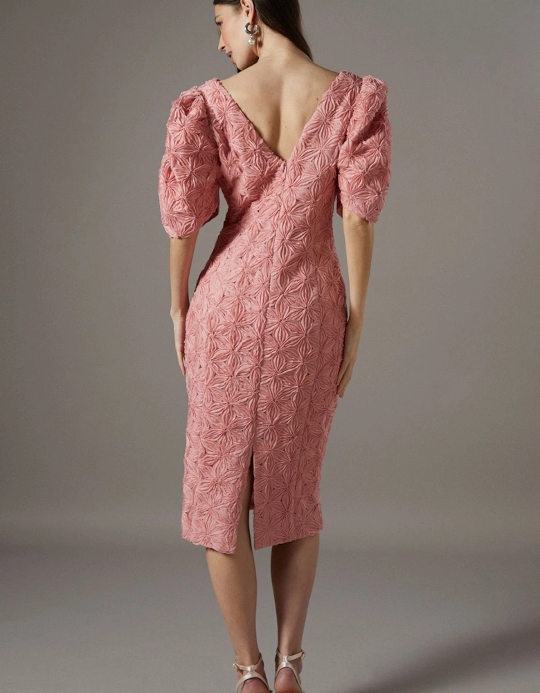 Floral Pleated Sleeve Pencil Dress