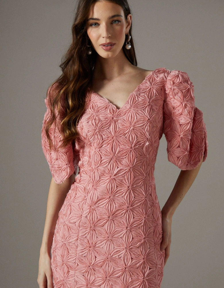 Floral Pleated Sleeve Pencil Dress