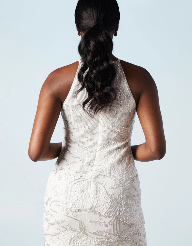 Celestial Embellished Halter neck Mini Bridal Dress