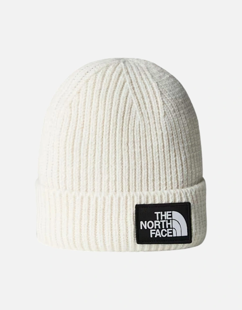 TNF Logo Box Cuff Beanie - White Dune