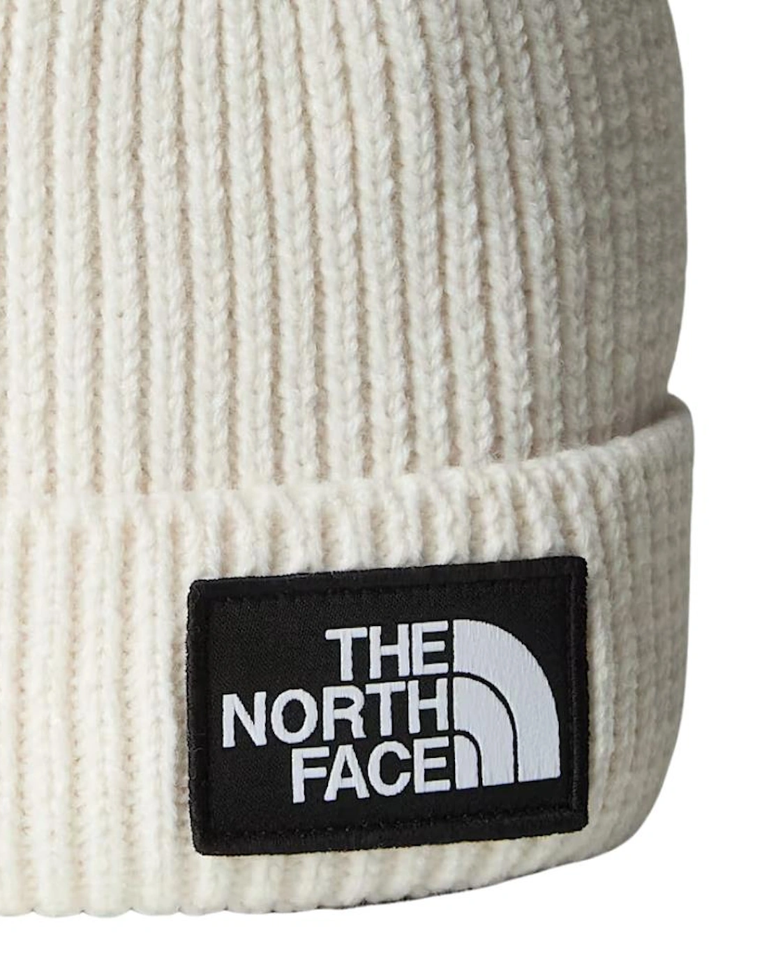 TNF Logo Box Cuff Beanie - White Dune