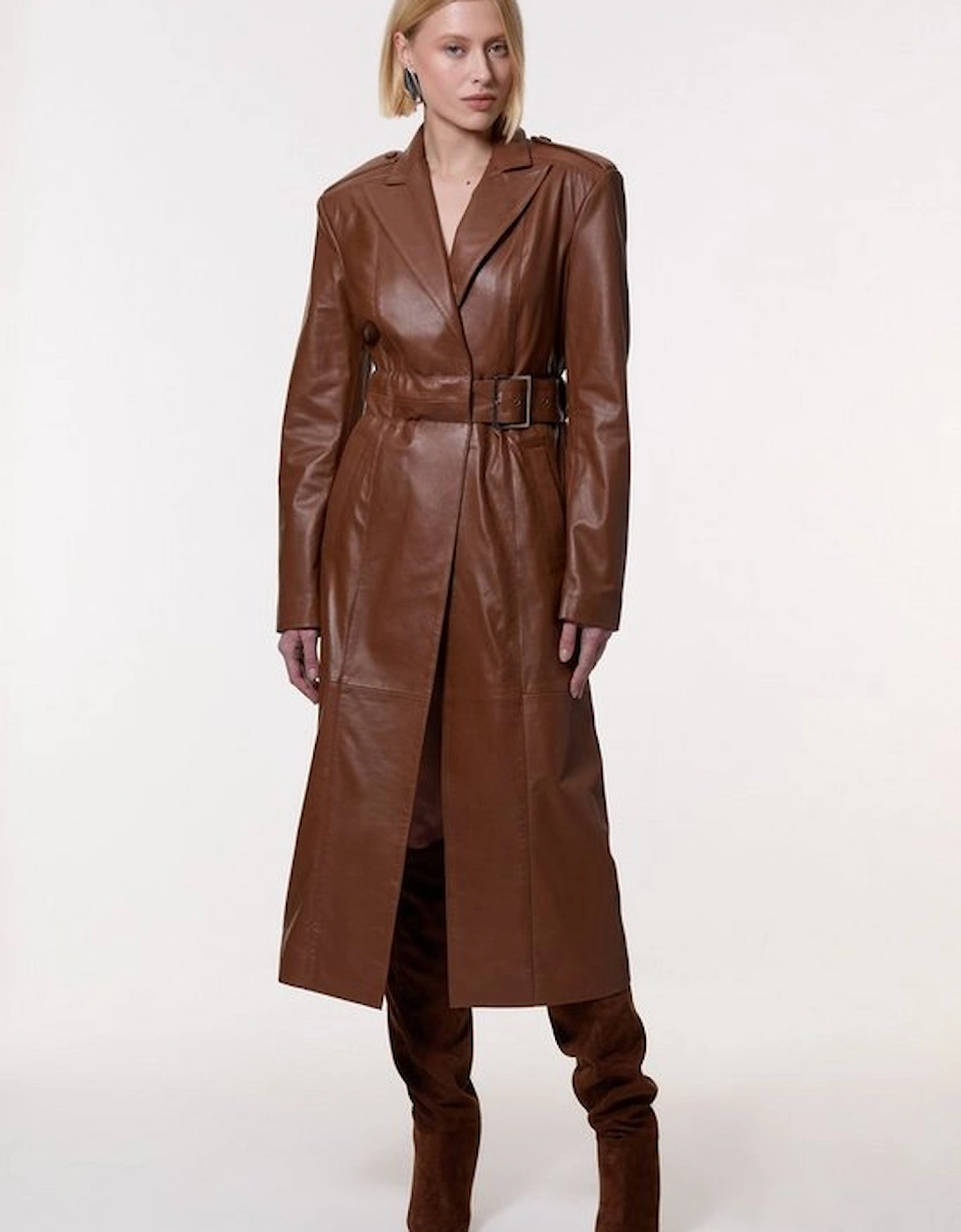 Leather Tailored Belted Coat, 4 of 3